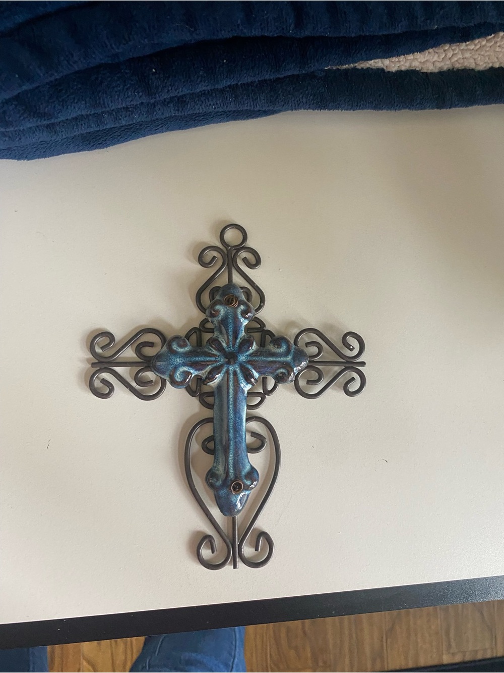 Decorative Metal Wall Cross in Teal and Black